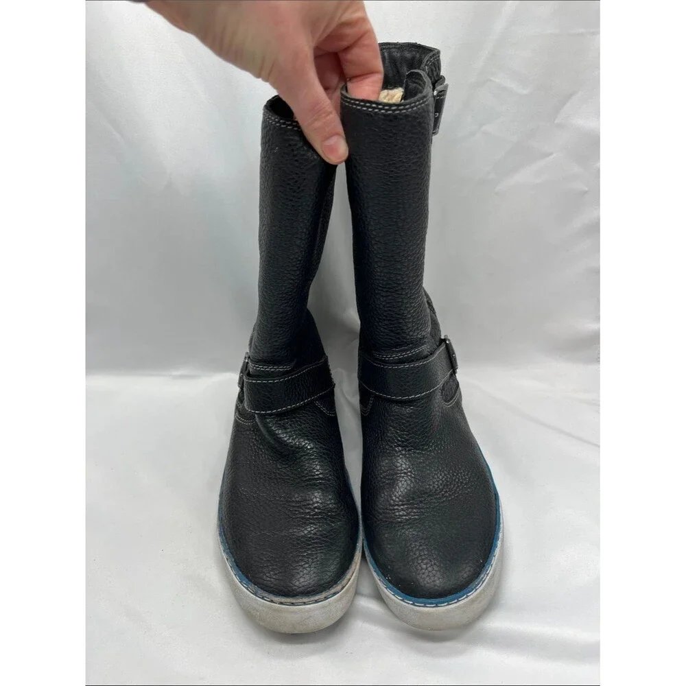 UGG Australia Wandra Black Leather Mid Calf Sherpa Lined Boots